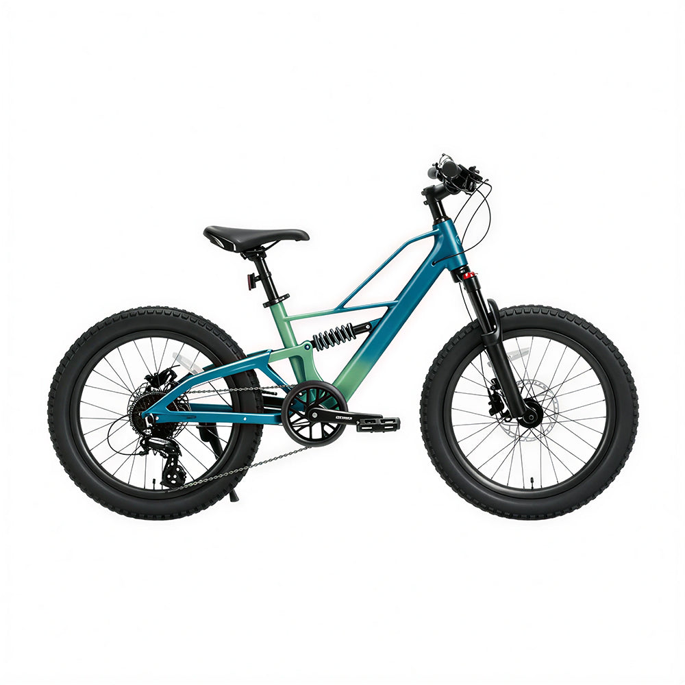 VOLTUS Fat Tire Mountain Bike - Full Suspension Electric Style Frame, Wide Tyres for Outdoor Trail Riding & Adventure - Blue Green