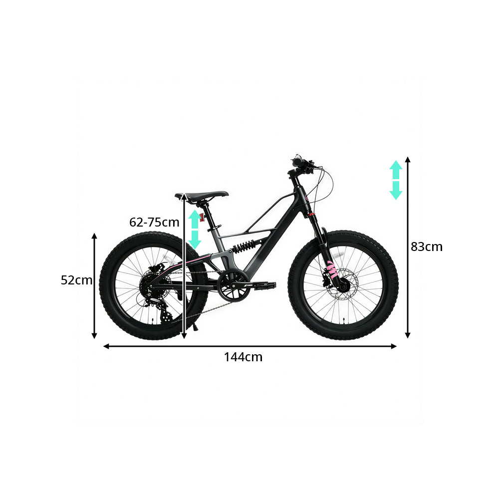 VOLTUS Fat Tire Mountain Bike - Full Suspension Electric Style Frame, Wide Tyres for Outdoor Trail Riding & Adventure - Black