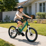 VOLTUS 20-Inch Kids Magnesium Alloy Mountain Bike with Full Suspension, Shimano Gears and Dual Disc Brakes - Mars Green