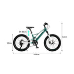 VOLTUS 20-Inch Kids Magnesium Alloy Mountain Bike with Full Suspension, Shimano Gears and Dual Disc Brakes - Mars Green