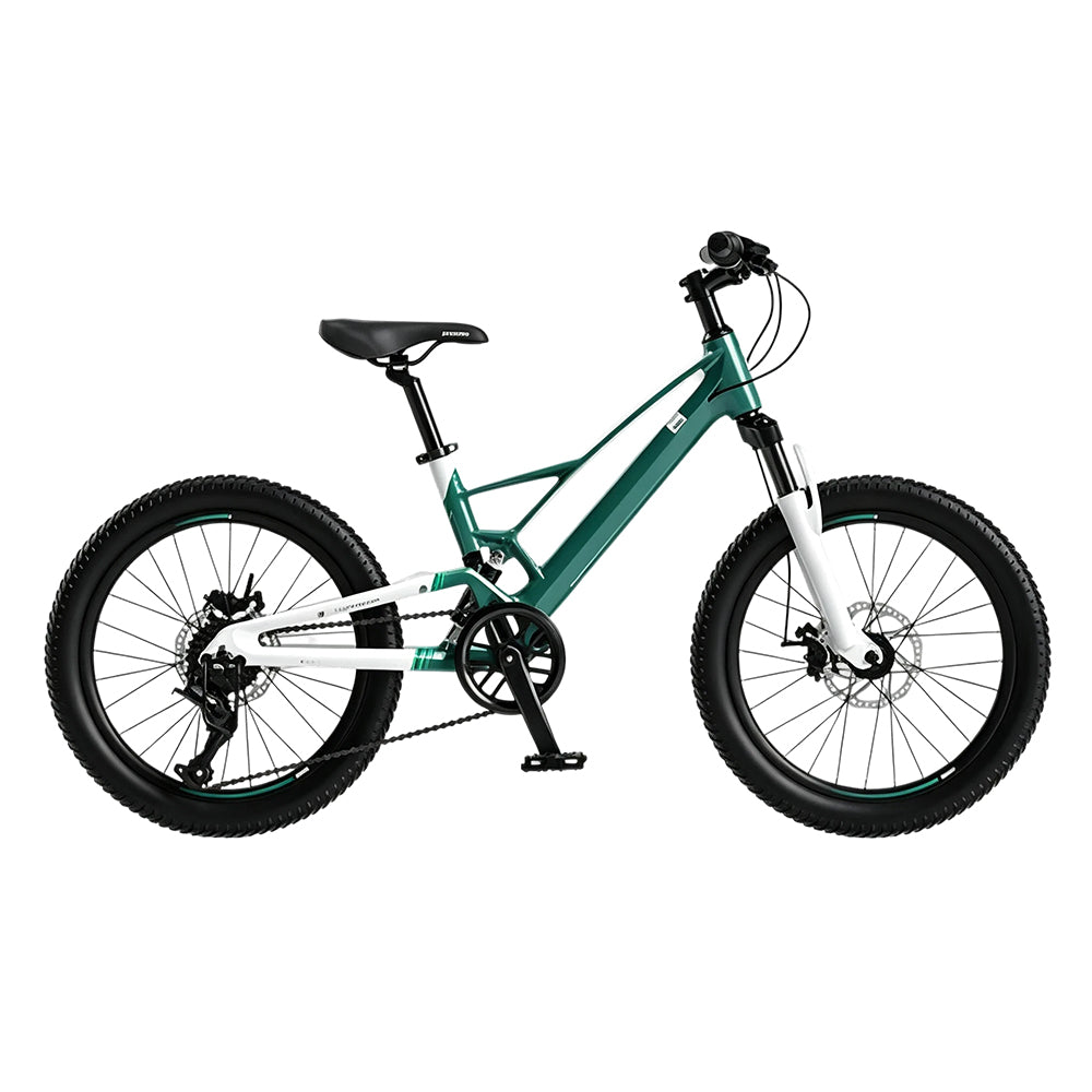 VOLTUS 20-Inch Kids Magnesium Alloy Mountain Bike with Full Suspension, Shimano Gears and Dual Disc Brakes - Mars Green