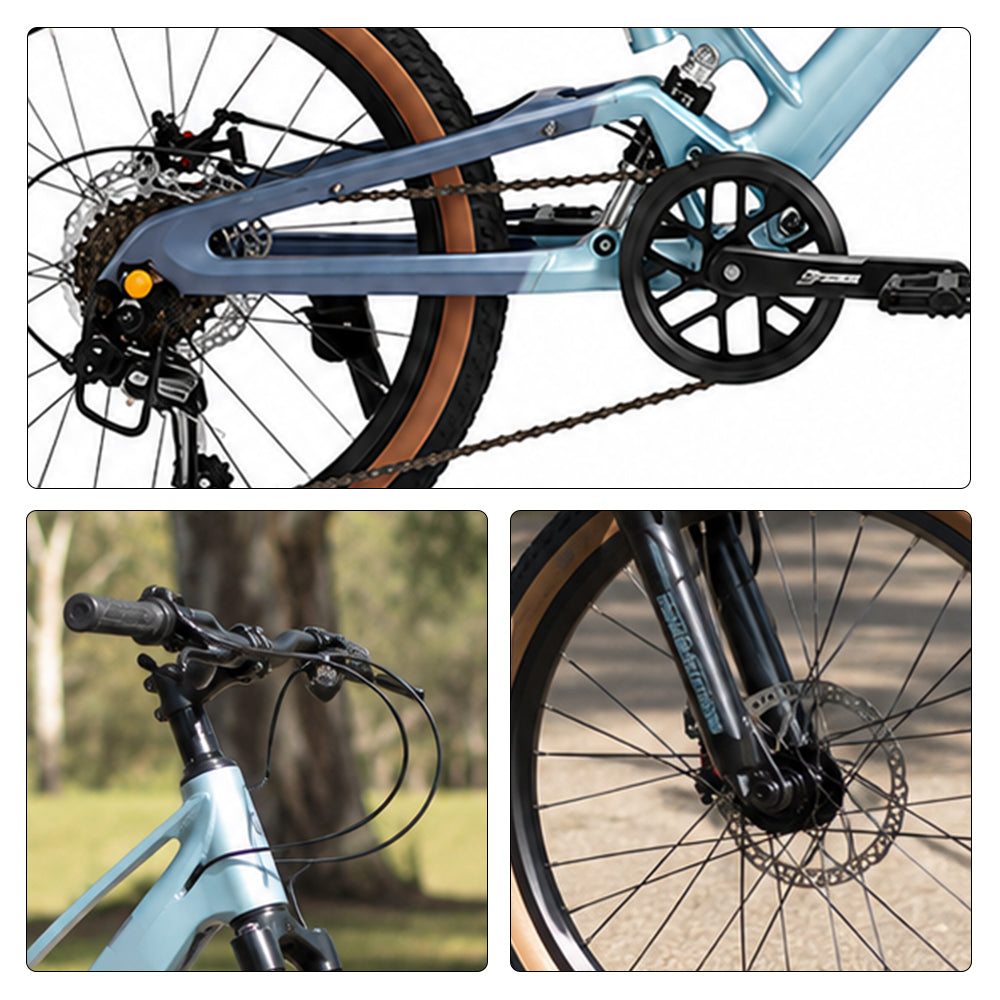 VOLTUS Youth Magnesium Alloy Mountain Bike with Front Suspension, Shimano Gears and Dual Disc Brakes - Blue