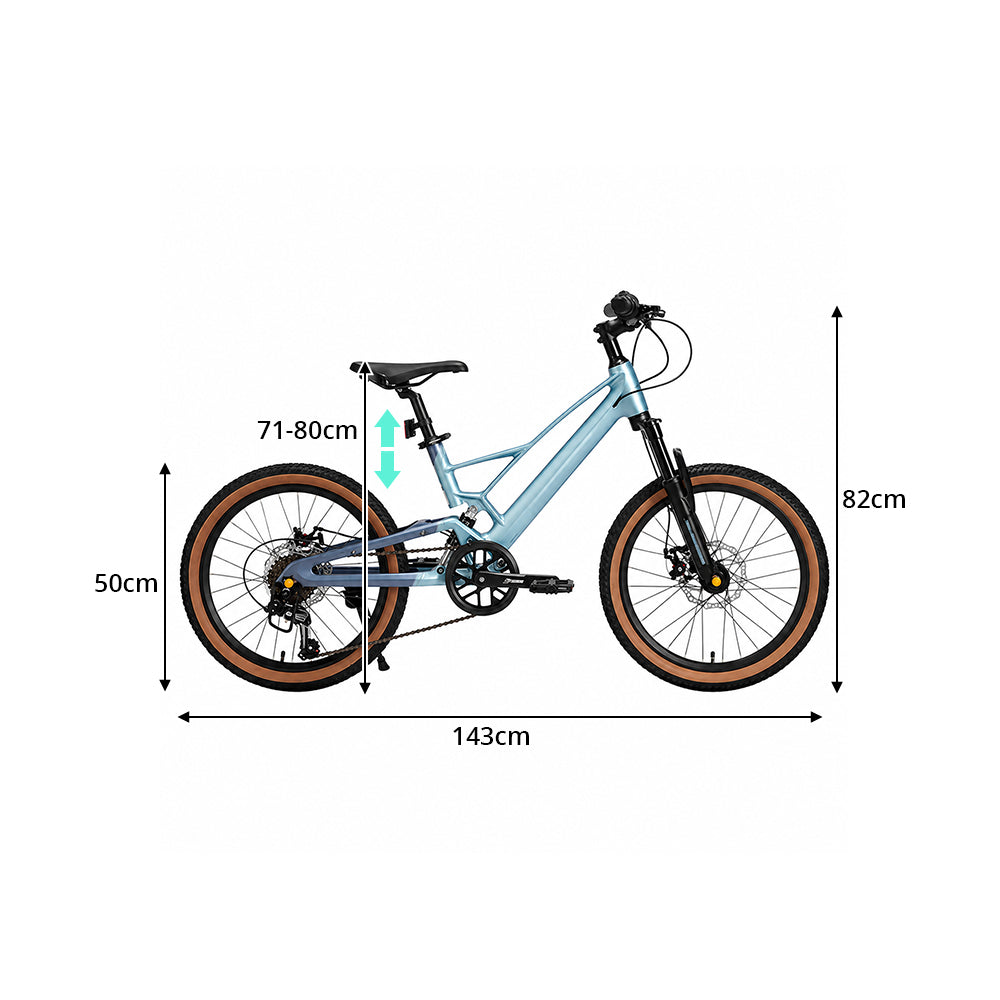 VOLTUS Youth Magnesium Alloy Mountain Bike with Front Suspension, Shimano Gears and Dual Disc Brakes - Blue
