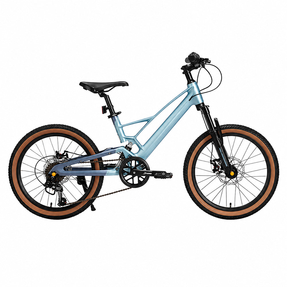 VOLTUS Youth Magnesium Alloy Mountain Bike with Front Suspension, Shimano Gears and Dual Disc Brakes - Blue