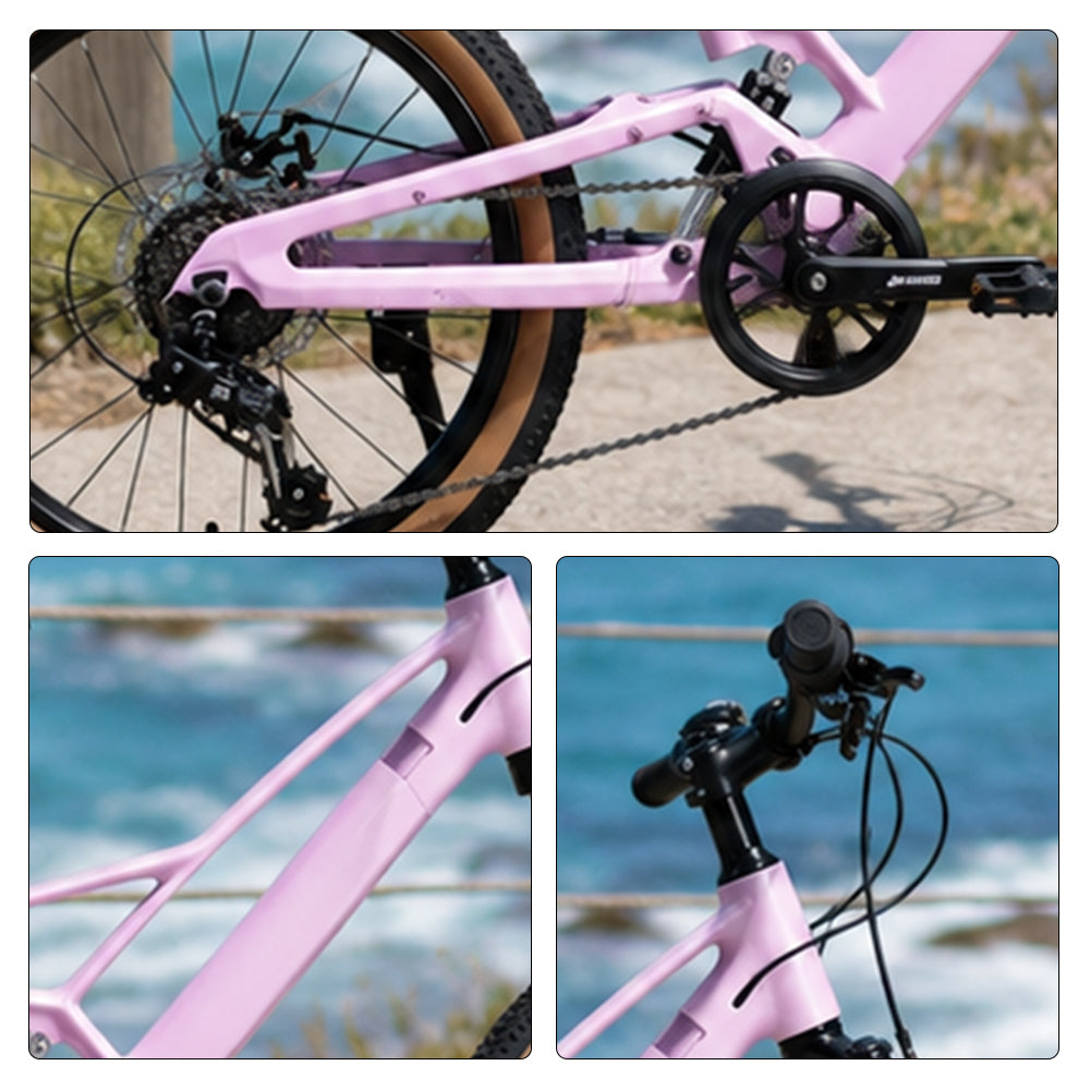 VOLTUS Youth Magnesium Alloy Mountain Bike with Front Suspension, Shimano Gears and Dual Disc Brakes - Pink
