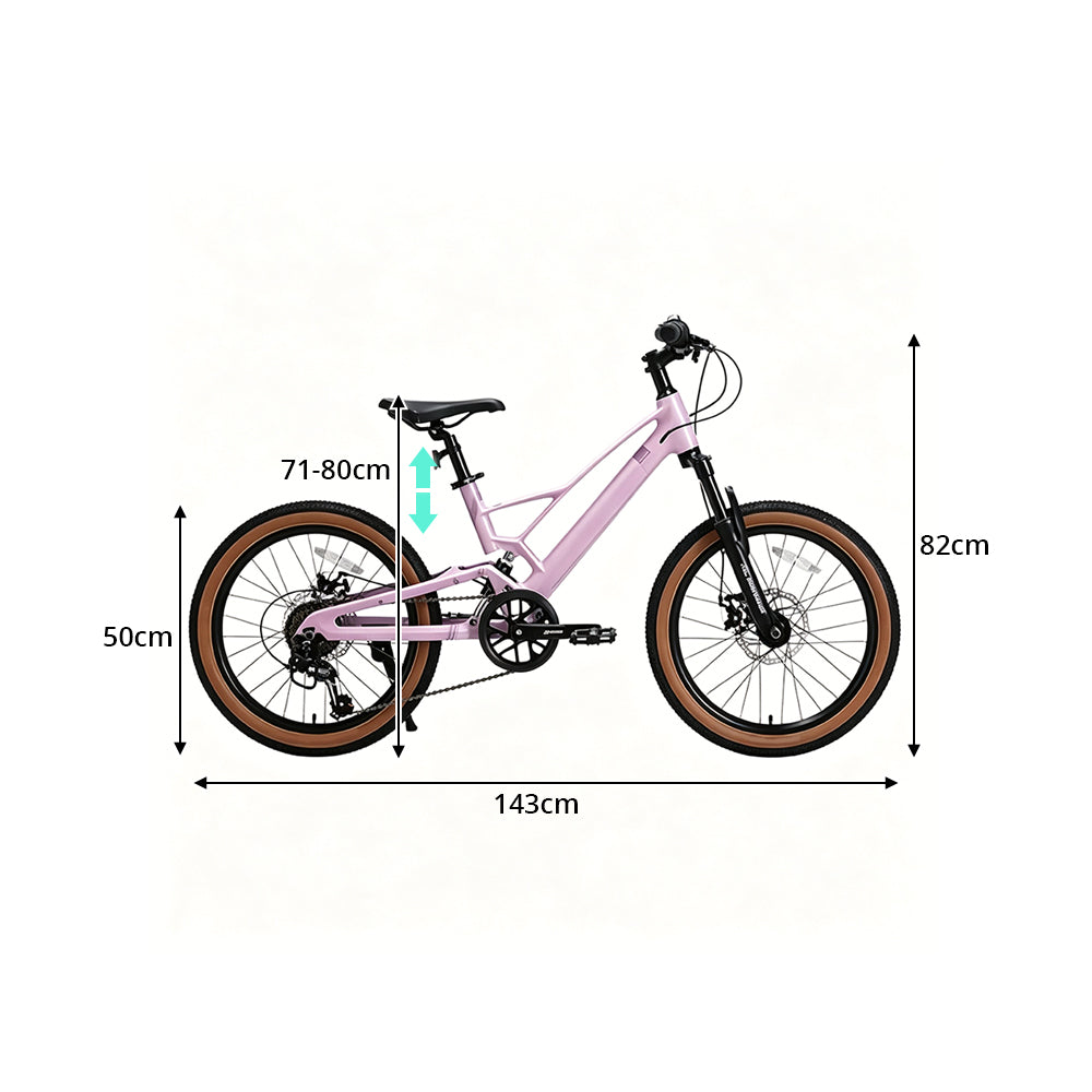 VOLTUS Youth Magnesium Alloy Mountain Bike with Front Suspension, Shimano Gears and Dual Disc Brakes - Pink