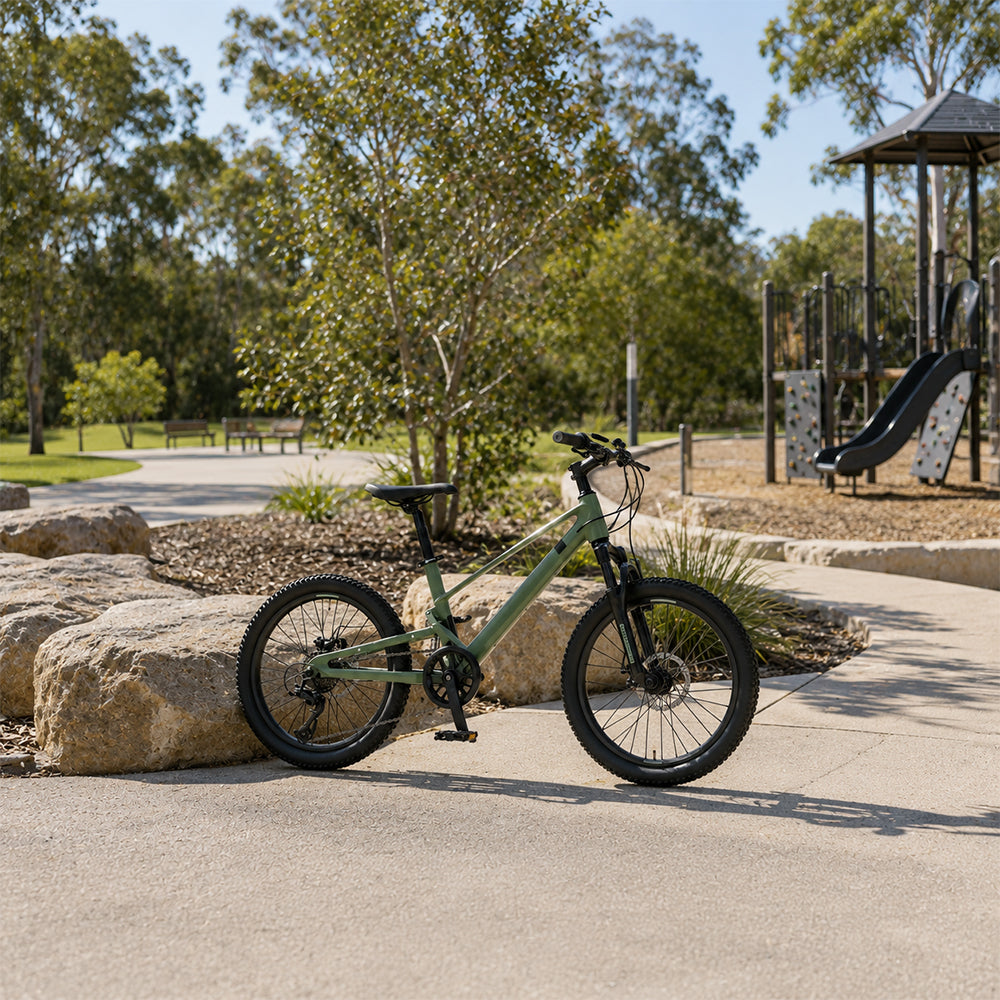 VOLTUS Youth Mountain Bike with Front Suspension, Multi-Speed Gears and Dual Disc Brakes - Army Green