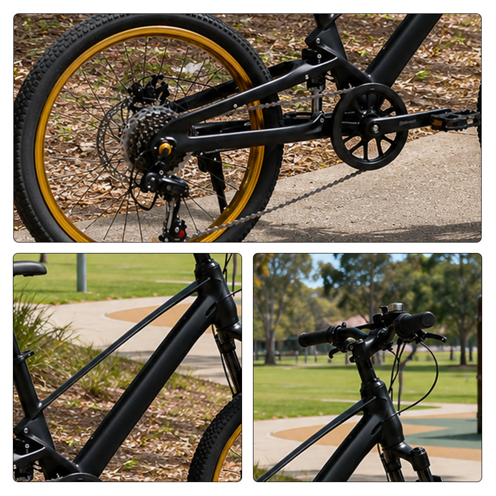 VOLTUS Youth Mountain Bike with Front Suspension, Multi-Speed Gears and Dual Disc Brakes - Black