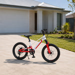 VOLTUS Youth Mountain Bike with Front Suspension, Multi-Speed Gears and Dual Disc Brakes - Red & White