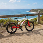 VOLTUS Youth Mountain Bike with Front Suspension, Multi-Speed Gears and Dual Disc Brakes - Red & White