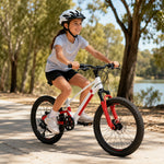 VOLTUS Youth Mountain Bike with Front Suspension, Multi-Speed Gears and Dual Disc Brakes - Red & White