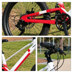 VOLTUS Youth Mountain Bike with Front Suspension, Multi-Speed Gears and Dual Disc Brakes - Red & White