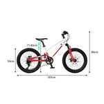 VOLTUS Youth Mountain Bike with Front Suspension, Multi-Speed Gears and Dual Disc Brakes - Red & White