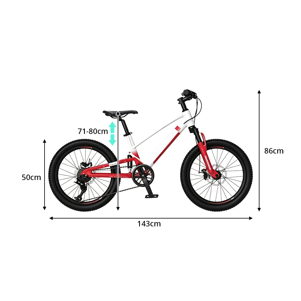 VOLTUS Youth Mountain Bike with Front Suspension, Multi-Speed Gears and Dual Disc Brakes - Red & White