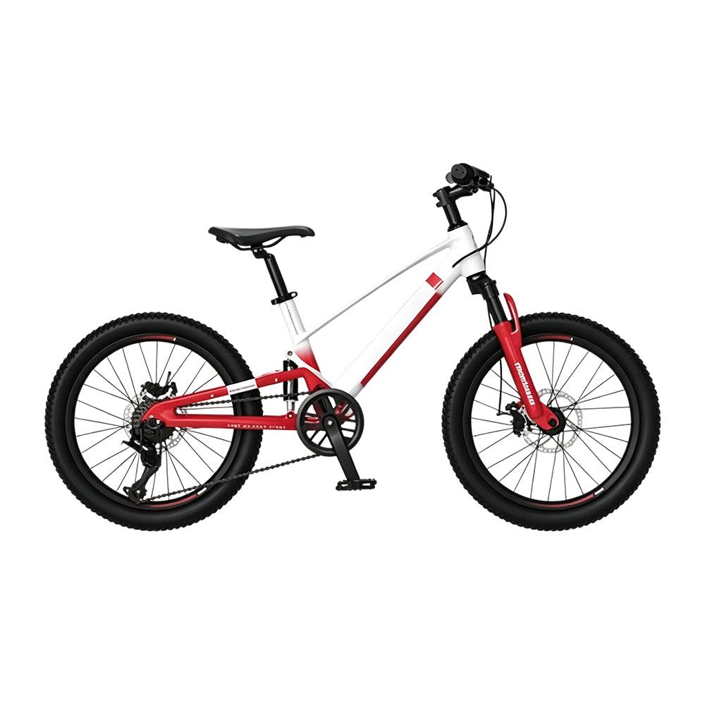 VOLTUS Youth Mountain Bike with Front Suspension, Multi-Speed Gears and Dual Disc Brakes - Red & White