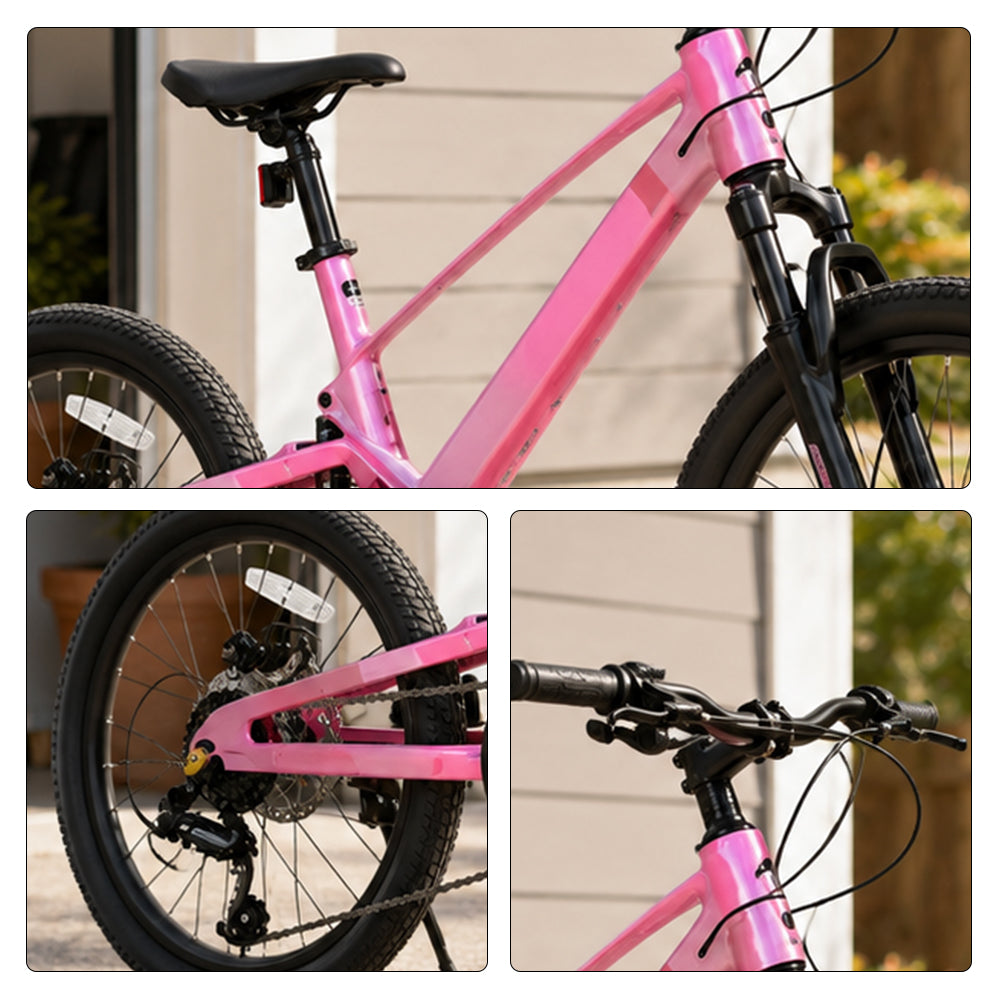 VOLTUS Youth Mountain Bike with Front Suspension, Multi-Speed Gears and Dual Disc Brakes - Pink
