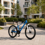 VOLTUS Mountain Bike with Front Suspension, Multi-Speed Gears and Dual Disc Brakes - Blue & White