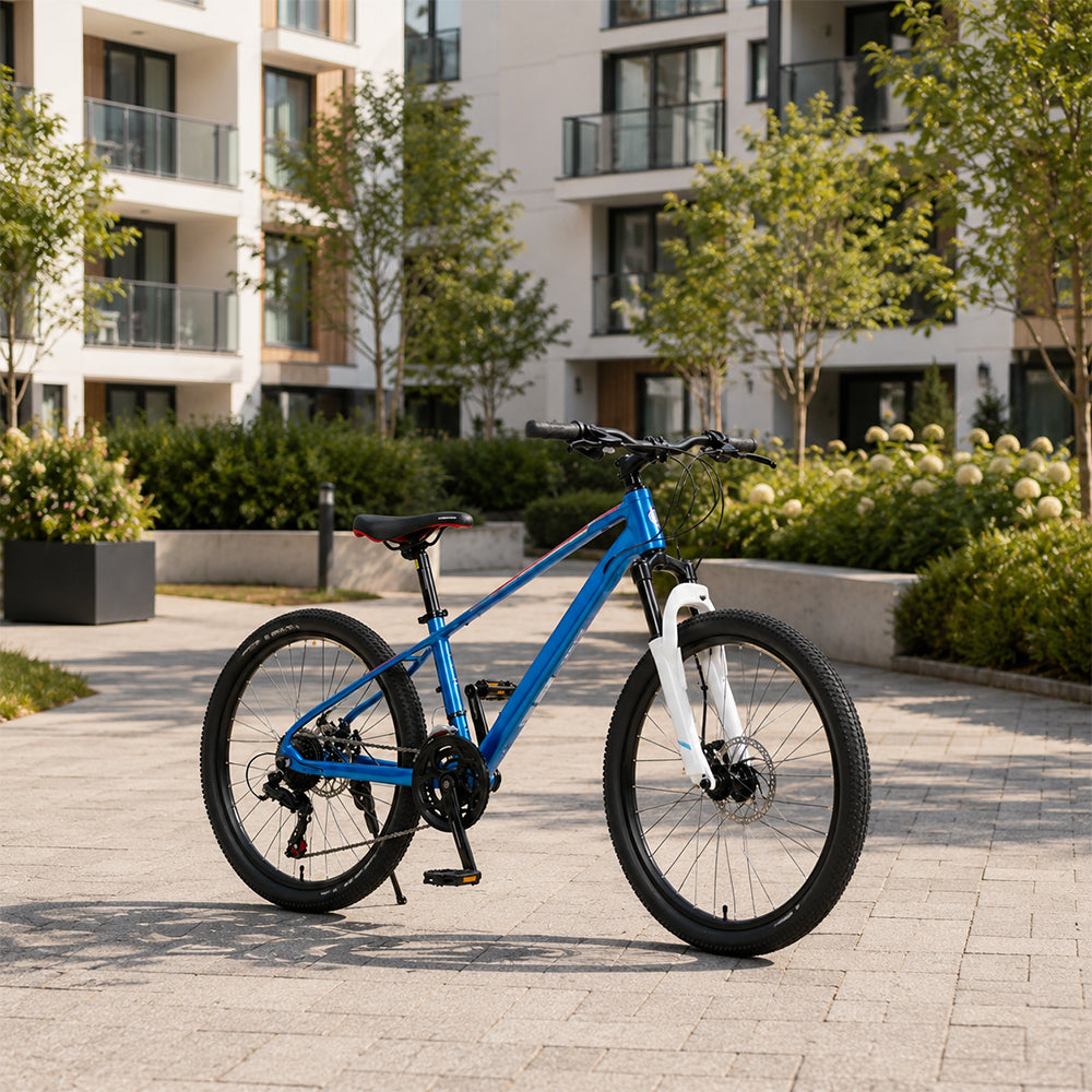 VOLTUS Mountain Bike with Front Suspension, Multi-Speed Gears and Dual Disc Brakes - Blue & White