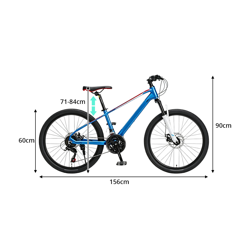 VOLTUS Mountain Bike with Front Suspension, Multi-Speed Gears and Dual Disc Brakes - Blue & White