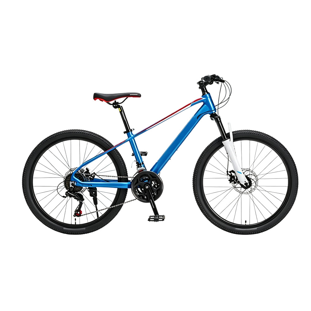 VOLTUS Mountain Bike with Front Suspension, Multi-Speed Gears and Dual Disc Brakes - Blue & White