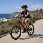 VOLTUS Youth Mountain Bike with Front Suspension, Dual Disc Brakes and Wide All-Terrain Tyres - Red & Black