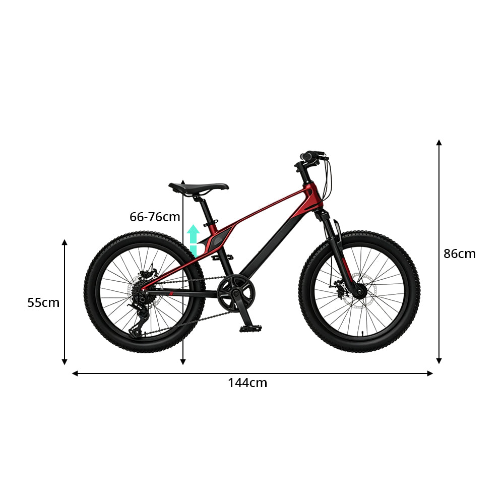 VOLTUS Youth Mountain Bike with Front Suspension, Dual Disc Brakes and Wide All-Terrain Tyres - Red & Black