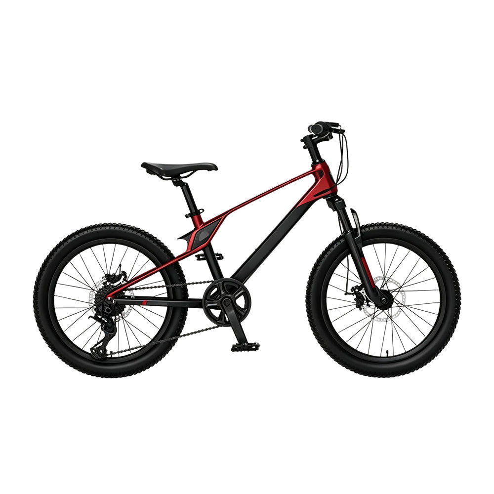 VOLTUS Youth Mountain Bike with Front Suspension, Dual Disc Brakes and Wide All-Terrain Tyres - Red & Black