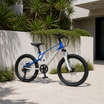 VOLTUS Youth Mountain Bike with Front Suspension, Dual Disc Brakes and Wide All-Terrain Tyres - Silver & Blue