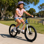 VOLTUS Youth Mountain Bike with Front Suspension, Dual Disc Brakes and Wide All-Terrain Tyres - Silver & Blue