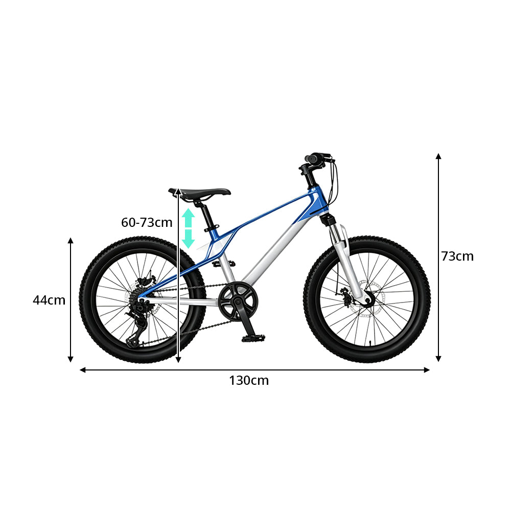 VOLTUS Youth Mountain Bike with Front Suspension, Dual Disc Brakes and Wide All-Terrain Tyres - Silver & Blue