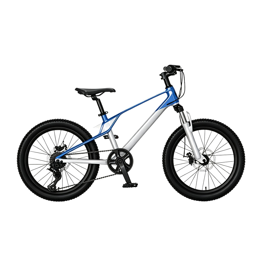 VOLTUS Youth Mountain Bike with Front Suspension, Dual Disc Brakes and Wide All-Terrain Tyres - Silver & Blue