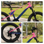 VOLTUS Youth Mountain Bike with Front Suspension, Dual Disc Brakes and Wide All-Terrain Tyres - Pink & Blue（副本）