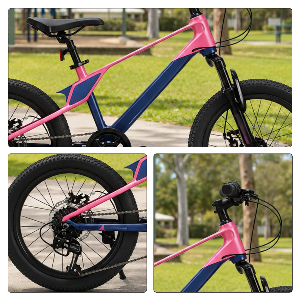VOLTUS Youth Mountain Bike with Front Suspension, Dual Disc Brakes and Wide All-Terrain Tyres - Pink & Blue（副本）