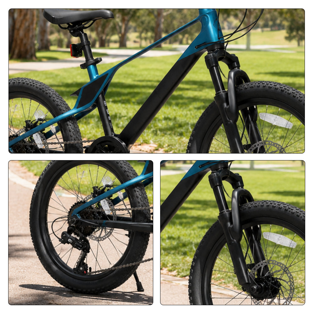VOLTUS Youth Mountain Bike with Front Suspension, Dual Disc Brakes and Wide All-Terrain Tyres - Black & Blue