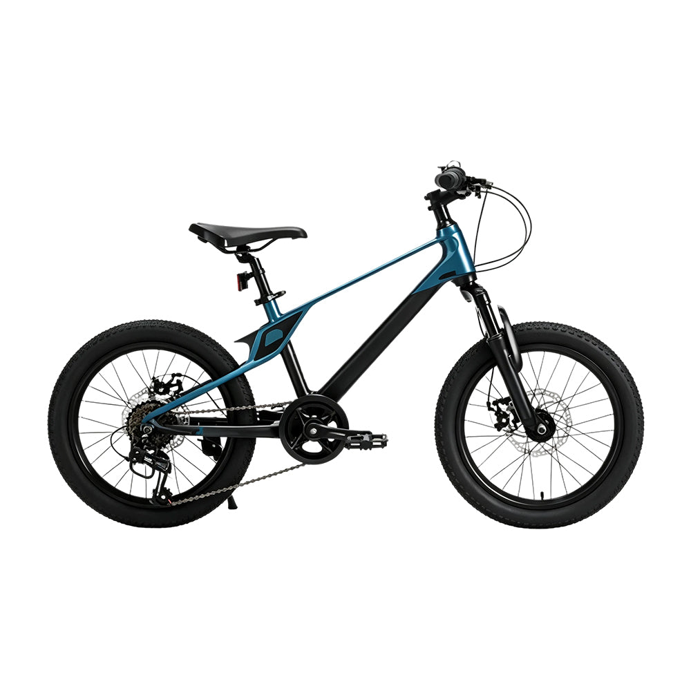 VOLTUS Youth Mountain Bike with Front Suspension, Dual Disc Brakes and Wide All-Terrain Tyres - Black & Blue
