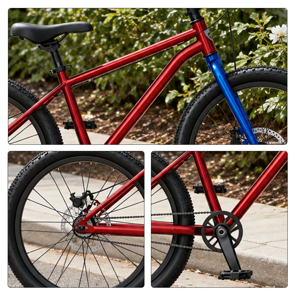 VOLTUS 20-Inch Kids Mountain Bike with Wide Tyres, Disc Brake and Adjustable Seat - Red