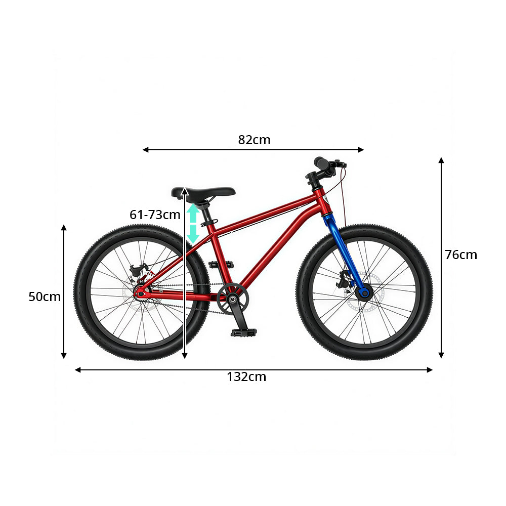 VOLTUS 20-Inch Kids Mountain Bike with Wide Tyres, Disc Brake and Adjustable Seat - Red