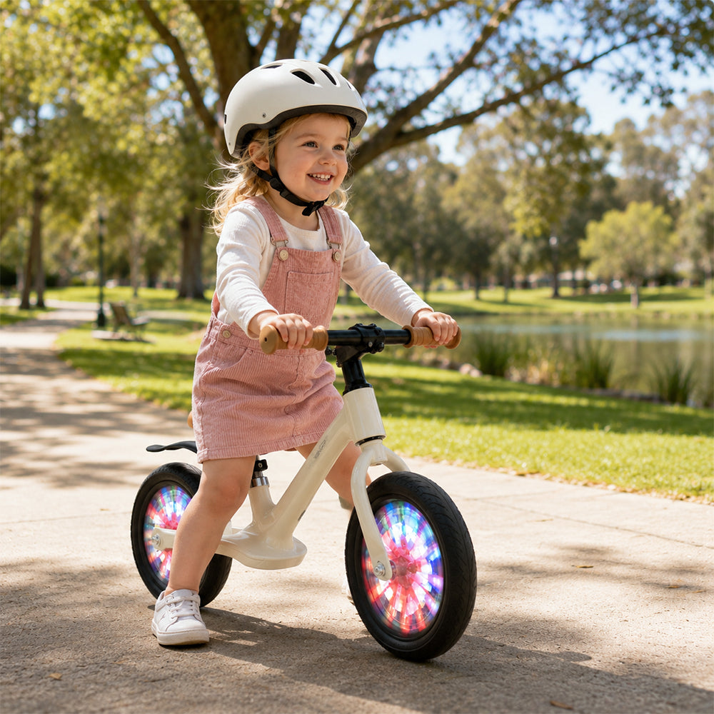 VOLTUS 12 Inch Kids Balance Bike with Magnesium Alloy Frame, Wide Tyres and Adjustable Seat for Toddlers - Coconut White
