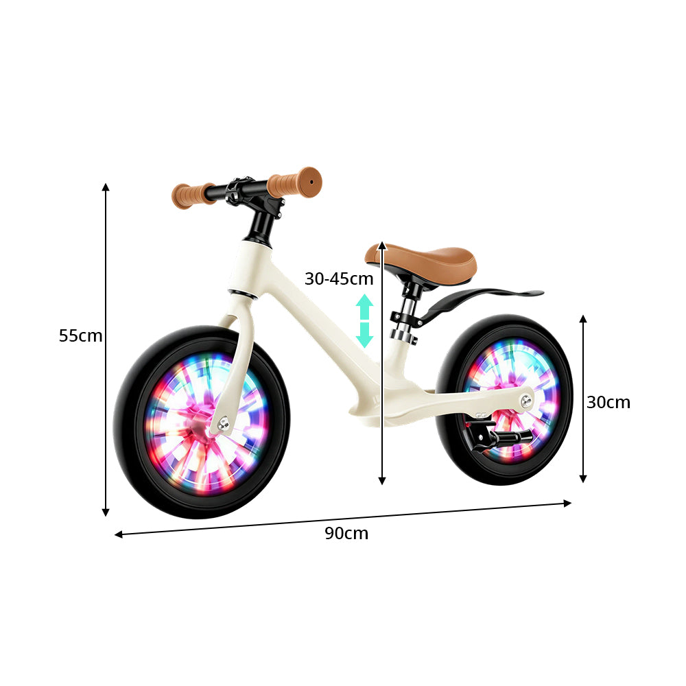 VOLTUS 12 Inch Kids Balance Bike with Magnesium Alloy Frame, Wide Tyres and Adjustable Seat for Toddlers - Coconut White