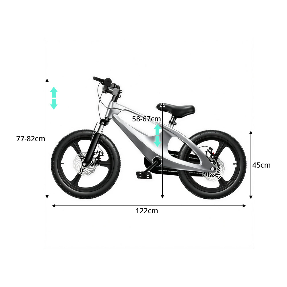 VOLTUS 12/18 Inch Kids Mountain Bike with Magnesium Alloy Frame, Dual Disc Brake, Suspension Fork and Integrated Wheels - Tech Silver