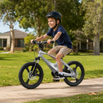 VOLTUS 12/18 Inch Kids Mountain Bike with Magnesium Alloy Frame, Dual Disc Brake, Suspension Fork and Integrated Wheels - Tech Silver