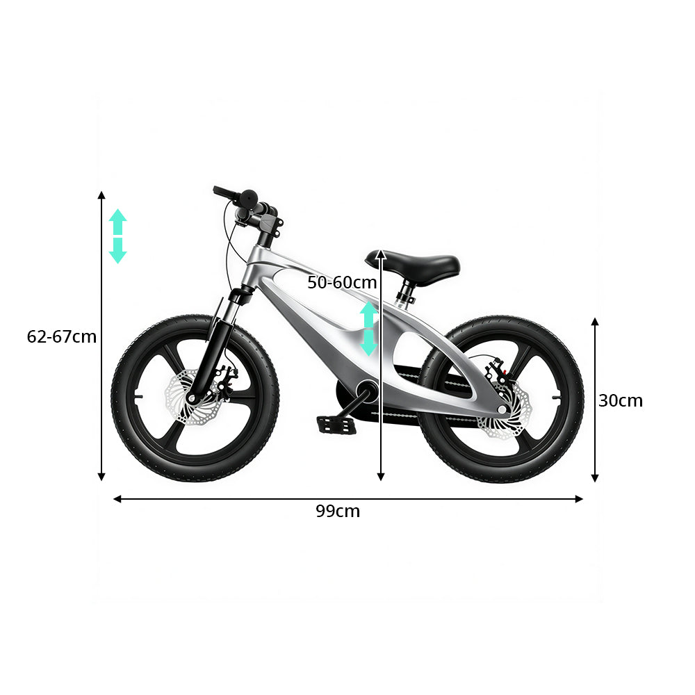 VOLTUS 12/18 Inch Kids Mountain Bike with Magnesium Alloy Frame, Dual Disc Brake, Suspension Fork and Integrated Wheels - Tech Silver