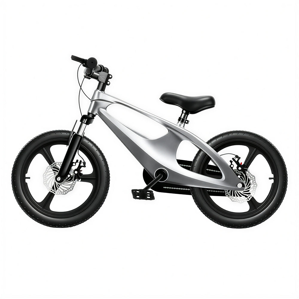 VOLTUS 12/18 Inch Kids Mountain Bike with Magnesium Alloy Frame, Dual Disc Brake, Suspension Fork and Integrated Wheels - Tech Silver