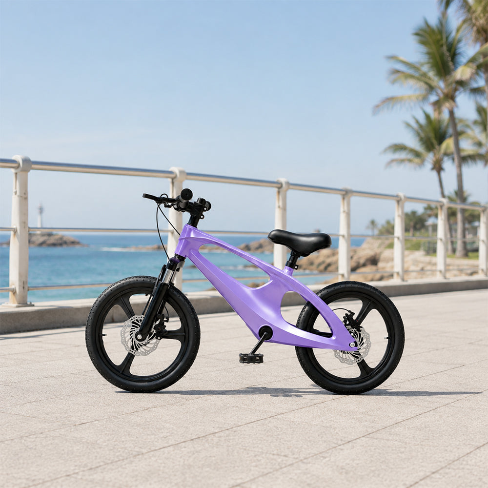 VOLTUS 12/18 Inch Kids Mountain Bike with Magnesium Alloy Frame, Dual Disc Brake, Suspension Fork and Integrated Wheels - Purple