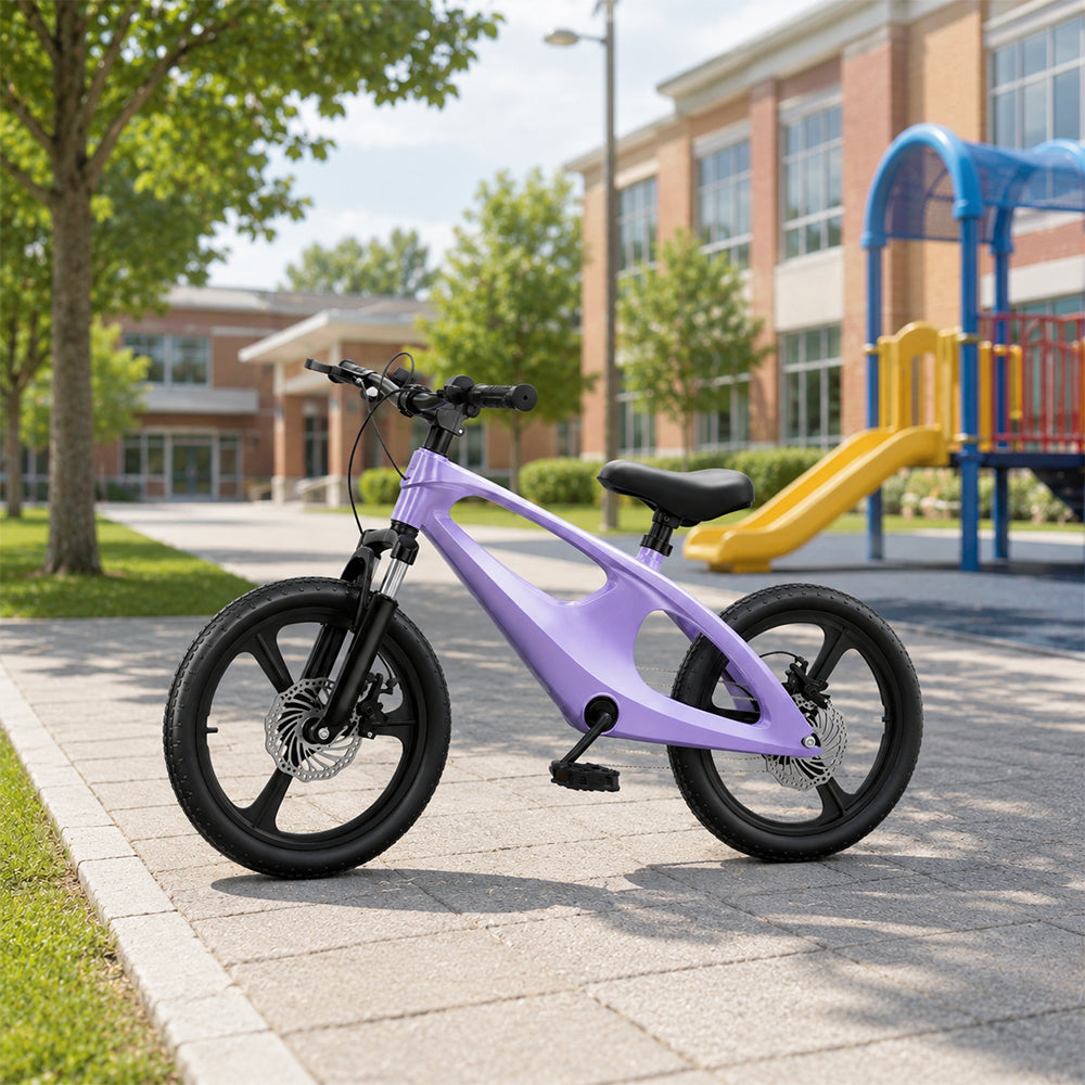 VOLTUS 12/18 Inch Kids Mountain Bike with Magnesium Alloy Frame, Dual Disc Brake, Suspension Fork and Integrated Wheels - Purple