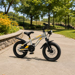 VOLTUS 14 Inch Kids Mountain Bike with Dual Disc Brake, Suspension Fork and Integrated Wheels for Outdoor Riding - Tech Silver
