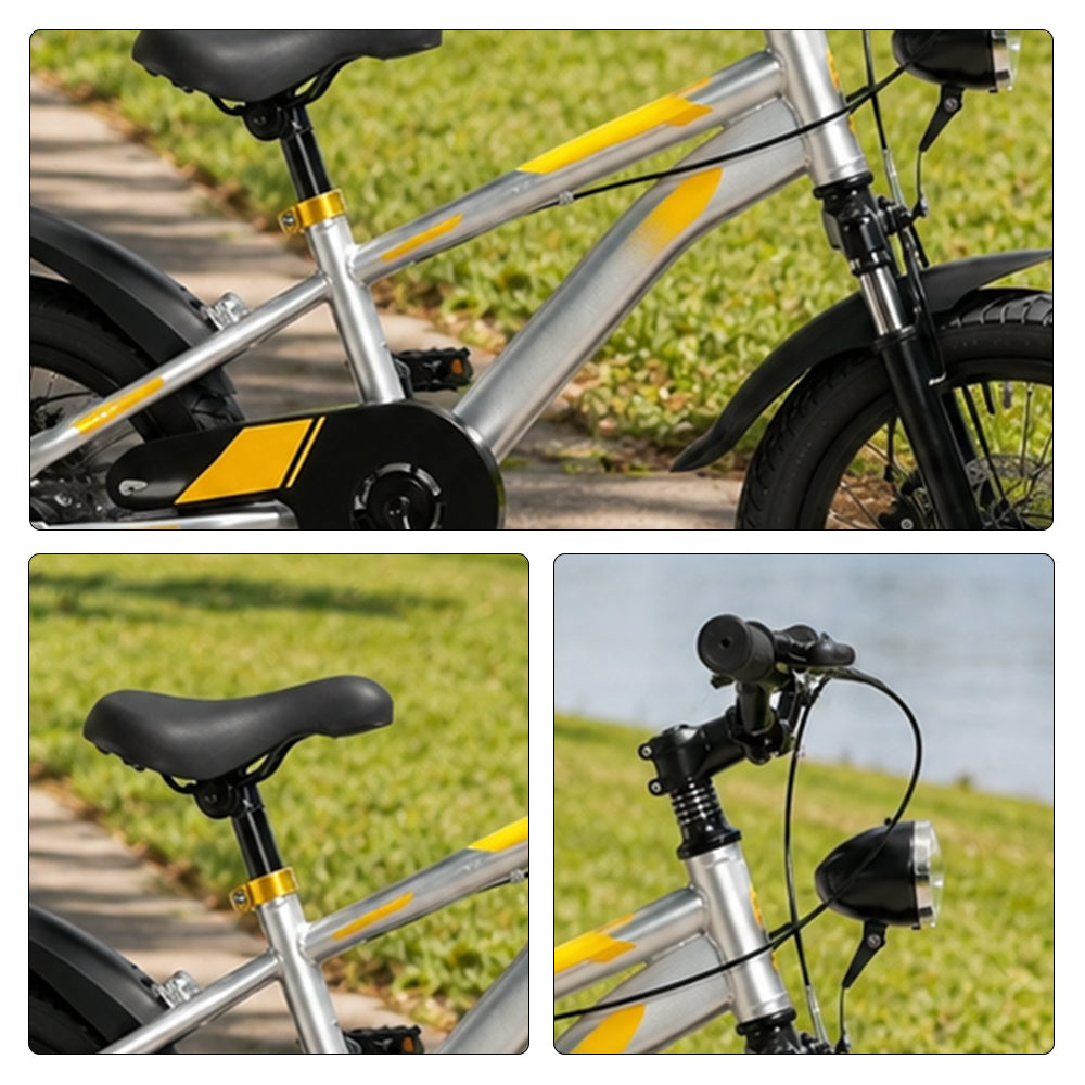 VOLTUS 14 Inch Kids Mountain Bike with Dual Disc Brake, Suspension Fork and Integrated Wheels for Outdoor Riding - Tech Silver