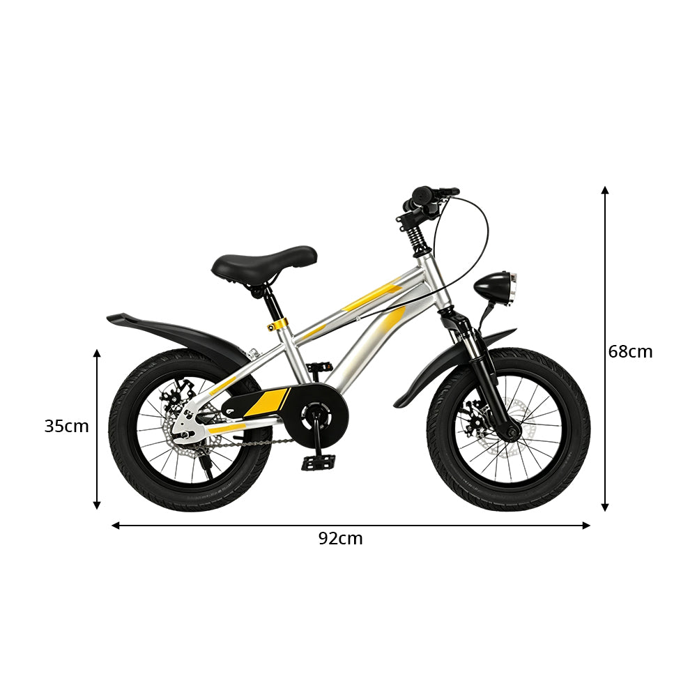 VOLTUS 14 Inch Kids Mountain Bike with Dual Disc Brake, Suspension Fork and Integrated Wheels for Outdoor Riding - Tech Silver