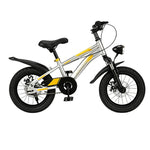 VOLTUS 14 Inch Kids Mountain Bike with Dual Disc Brake, Suspension Fork and Integrated Wheels for Outdoor Riding - Tech Silver
