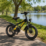 VOLTUS 14 Inch Kids Mountain Bike with Dual Disc Brake, Suspension Fork and Integrated Wheels for Outdoor Riding - Black